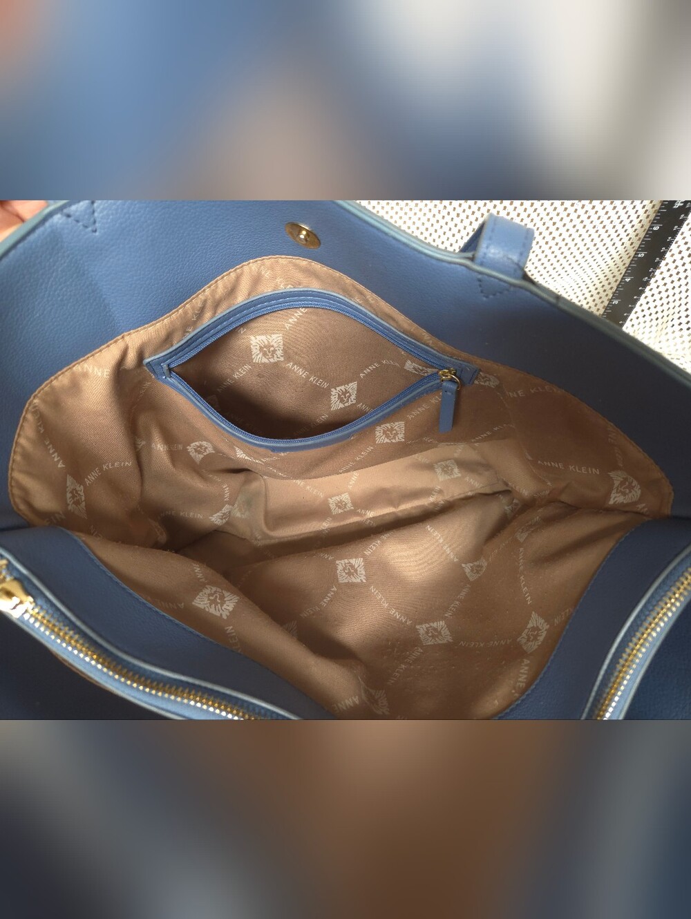 Anne Klein Blue Tote with Gold Logo Charms #162 - Picture 9 of 14